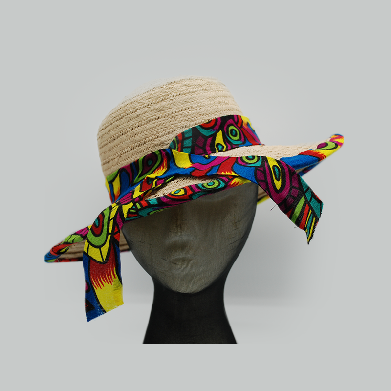 Panamanian Woven Straw Hat with Molas Trim