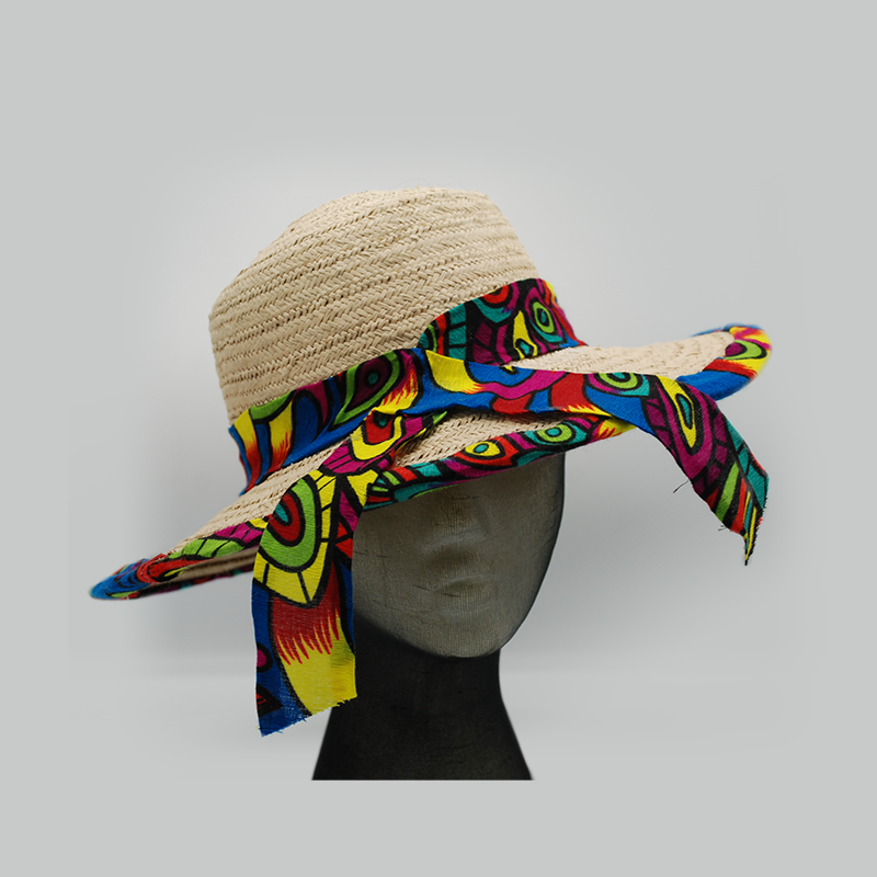 Panamanian Woven Straw Hat with Molas Trim
