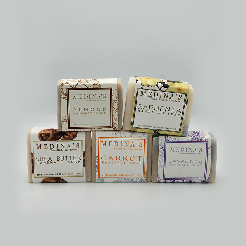 Natural handmade soaps (Set of 5); almond, gardenia, shea butter, carrot and lavender