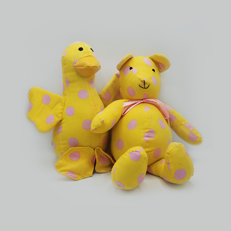 Handmade Stuffed Animals, upcycled fabric, multicolor